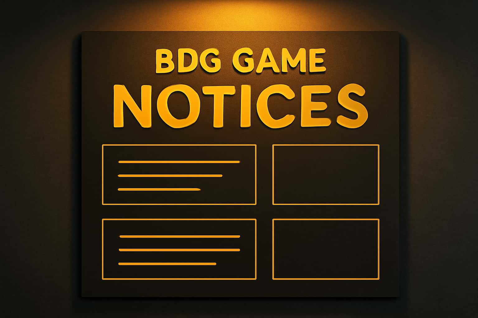 An informational scene showcasing BDG Game Notices with futuristic elements.